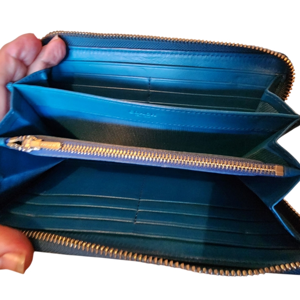 COACH F54757 ACCORDION ZIP WALLET IN CROCODILE EMBOSSED LEATHER Gold/teal - Picture 6 of 10